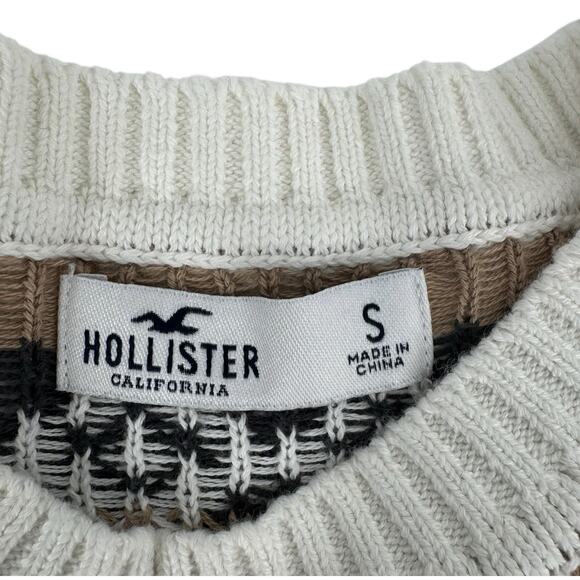 Hollister Women’s S Small Oversized Crewneck Sweater Fair Isle Cream Black Tan - Picture 13 of 14